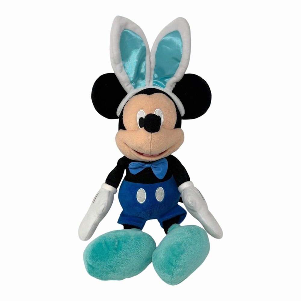 Disney Mickey Mouse Easter Bunny Plush Blue Satin Ears Bow Tie 12 Inch Toy